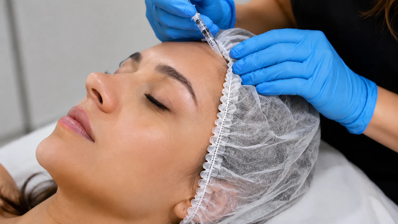 Aplicação de procedimento de harmonização facial em paciente